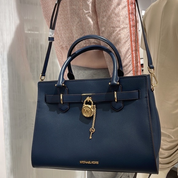 Michael Kors 35T1GHMS2L Hamilton Medium Satchel Crossbody Navy - Picture 6 of 16